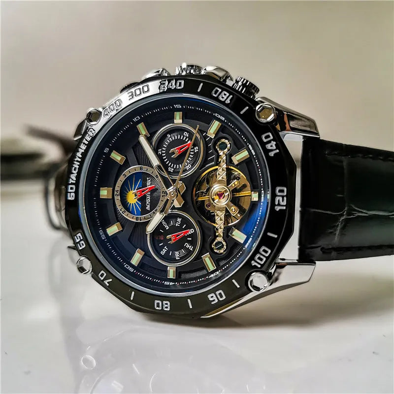 Men's automatic mechanical casual watch with a 12mm thick case in various colour finishes.