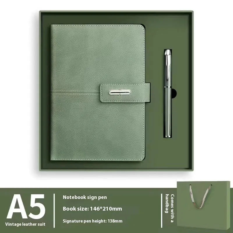 Customisable A5 notebook with PU leather cover in choice of colours, featuring wood-free paper.
