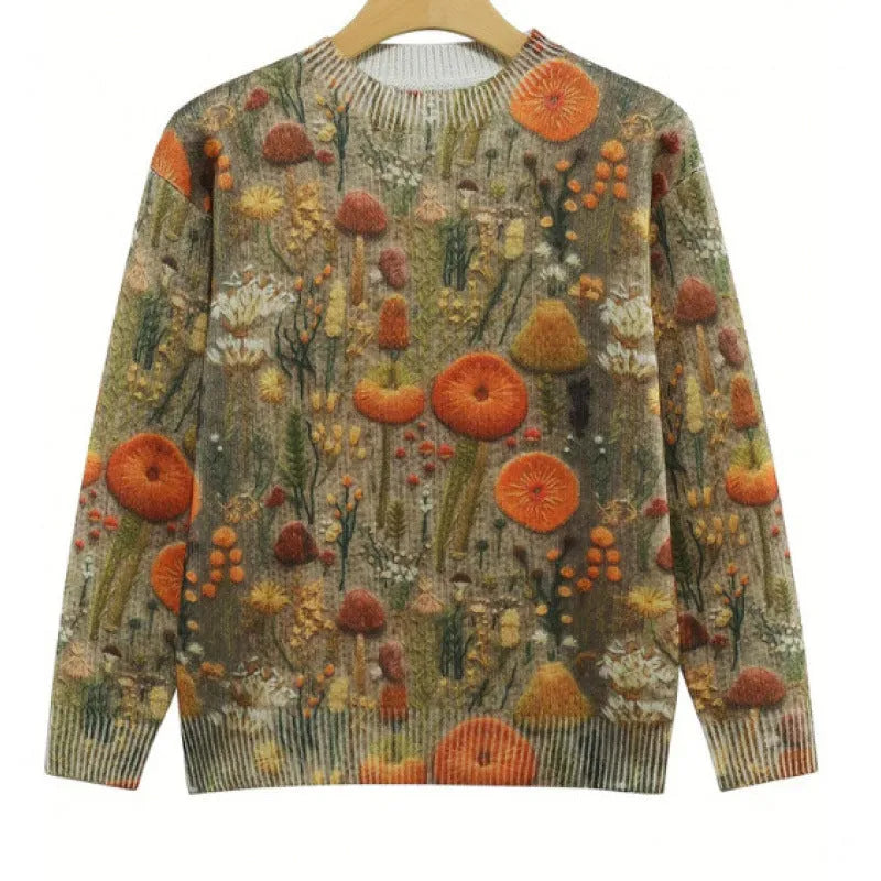 Digital printed round neck sweater showing Little Flower pattern in various colour options