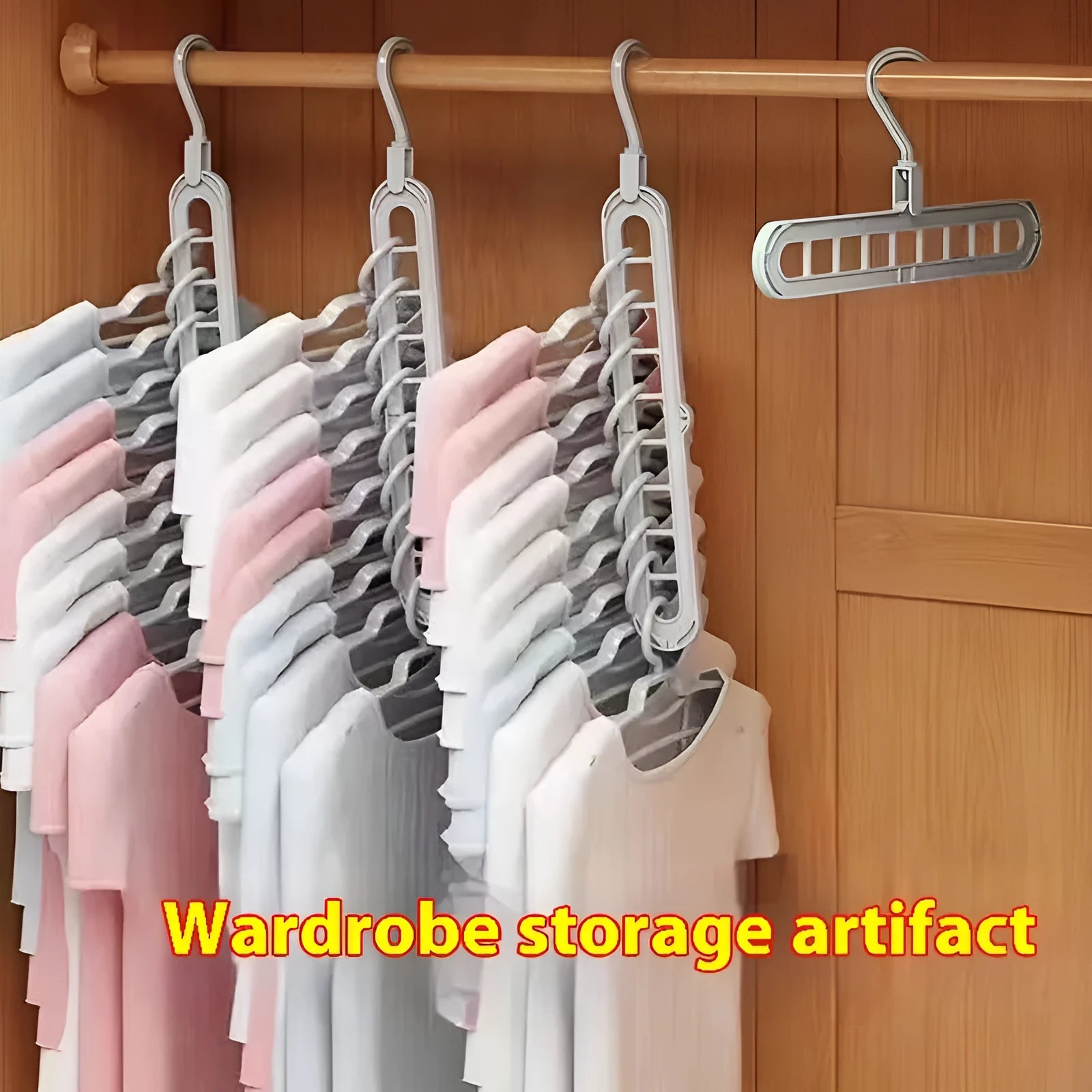 Green plastic nine-hole hanger folded flat showing multiple trouser hanging points