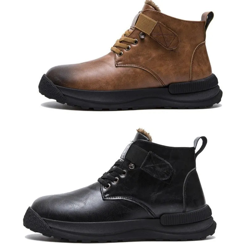 Black high-top Martin platform boots with a velvet-style upper and rubber sole.