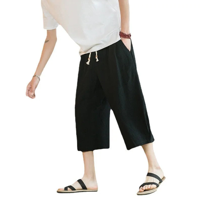 Pair of straight-leg skinny fit shorts in linen-cotton blend fabric, shown in khaki colour