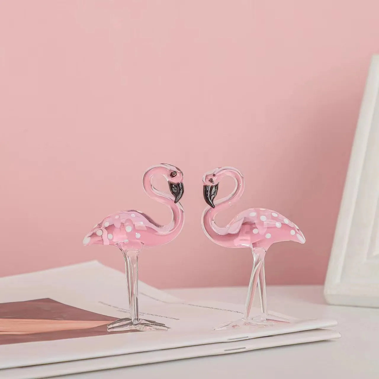 White crystal flamingo decorative ornament with pink dots in modern simplicity style for tabletop display