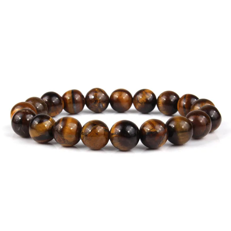 Unisex tigereye crystal bead bracelet with round geometric beads, shown in a dark blue variant.