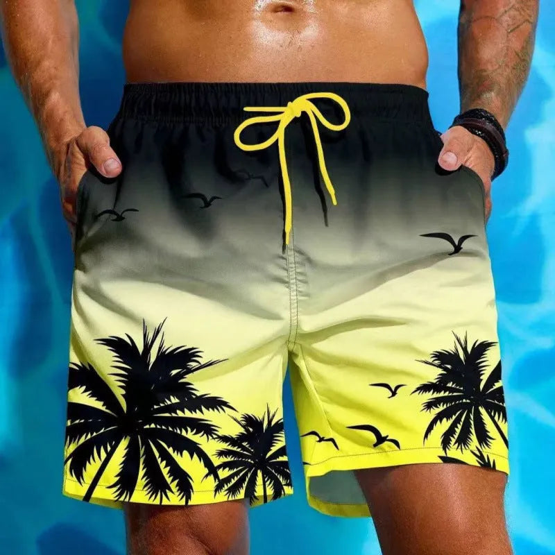 Men's ethnic style loose board swimming trunks in polyester, shown in colour J001.