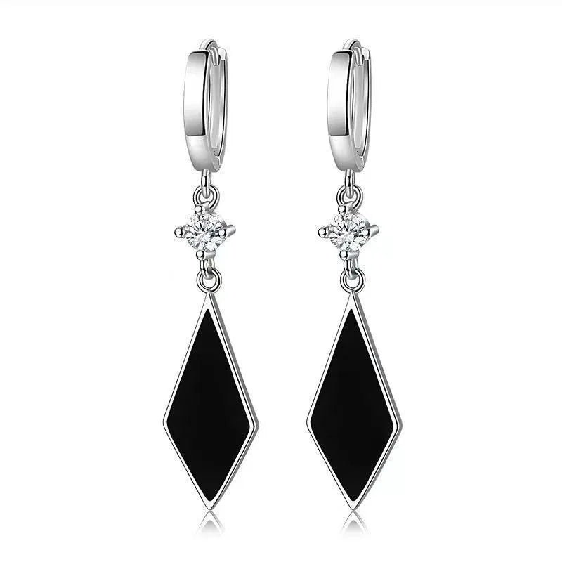 Silver vintage diamond geometric earrings with Japanese Korean styling on zinc alloy