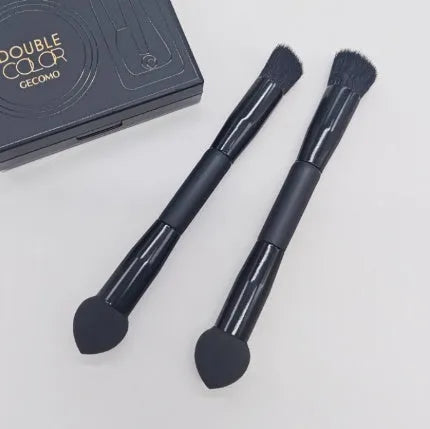 Elegant black double-headed concealer brush with sponge tip and artificial fibre bristles