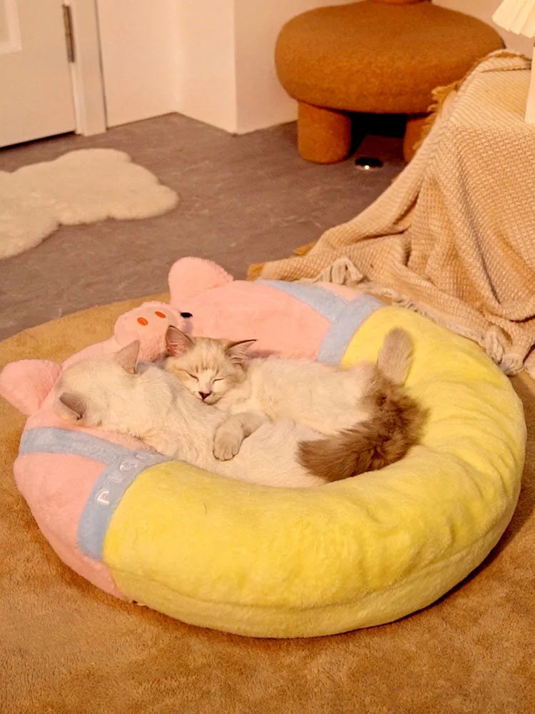 Yellow cat house bed 56x56x13 cm for indoor cats, pet sleeping mat with lightweight design
