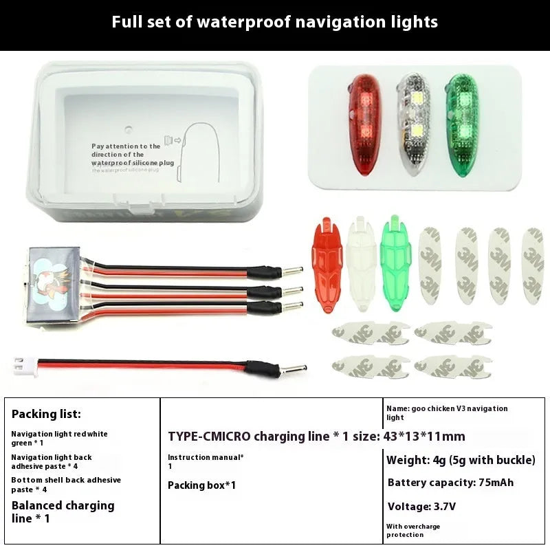 V3 wireless charging waterproof navigation light for car and ship scale models