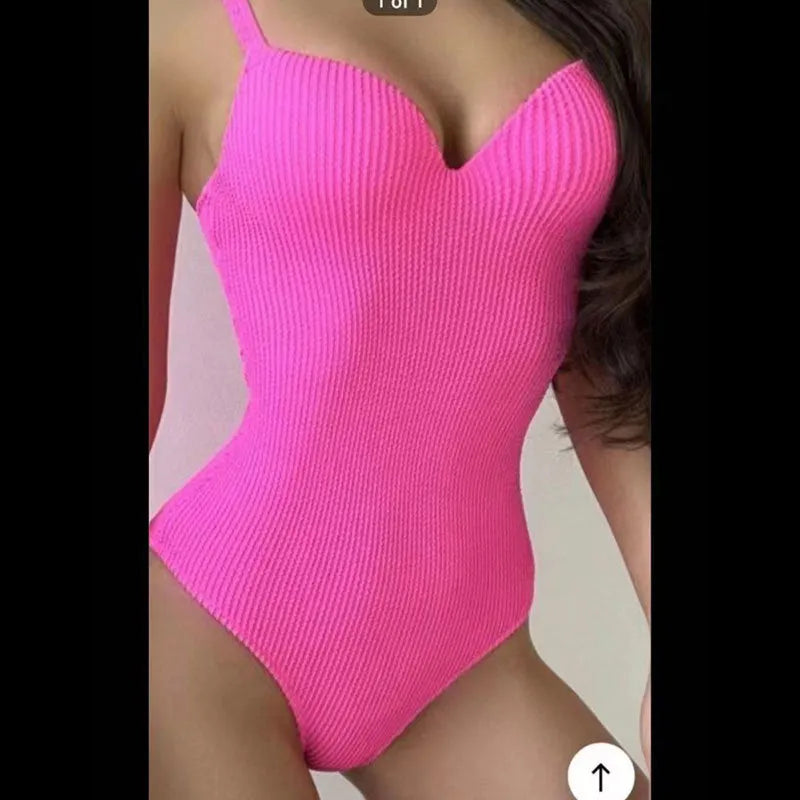 Women's sleeveless one-piece swimsuit with sunken stripe pattern in multiple colour options
