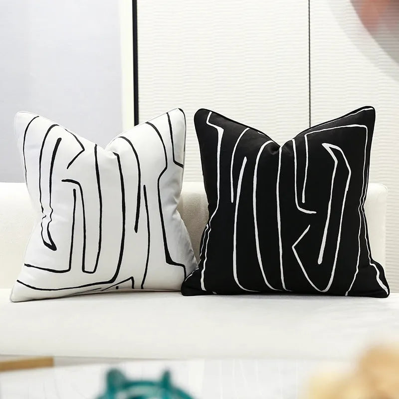 Nordic striped cotton hemp pillow cushion with PP filler in black colour for sofa use