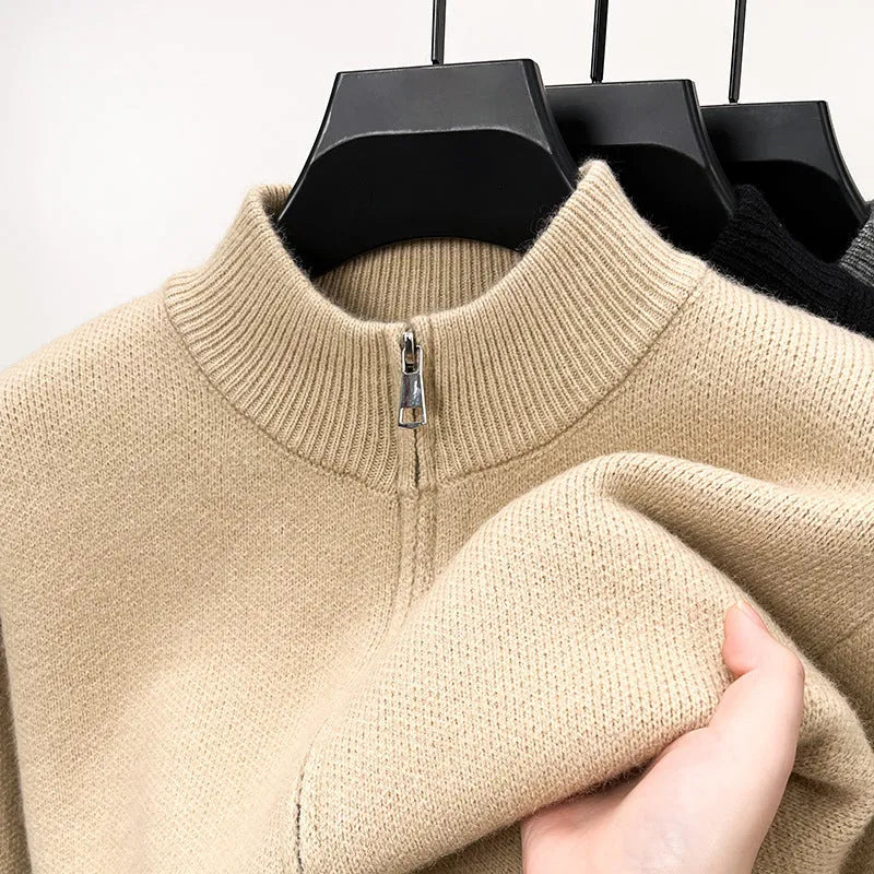 Men's high-stand collar knitted cardigan with zipper front in loose fit design