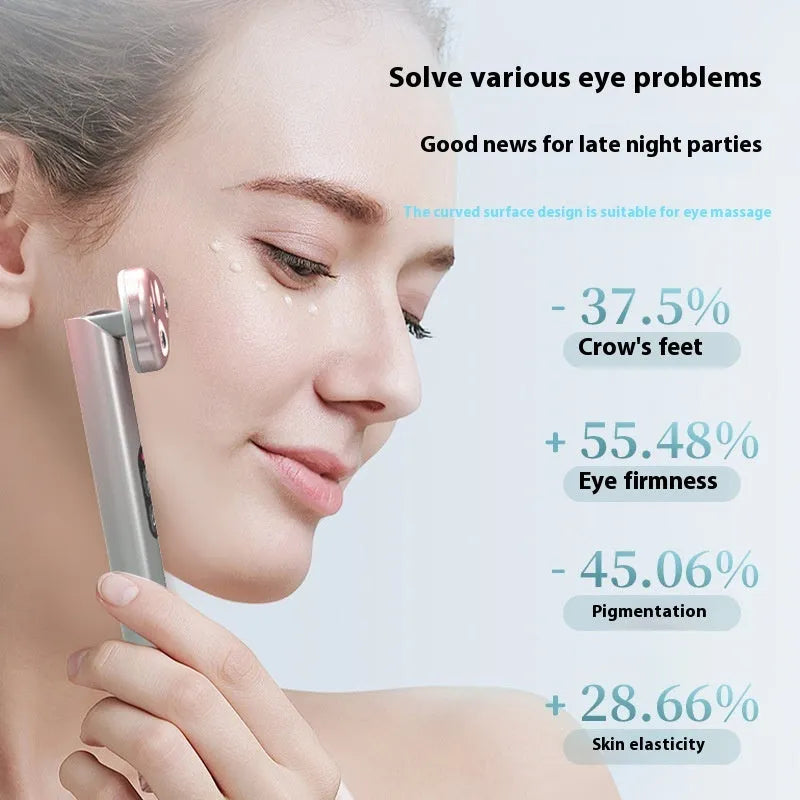 Gradient pink cat's paw shaped eye massager with micro-current vibration and colour light functions.