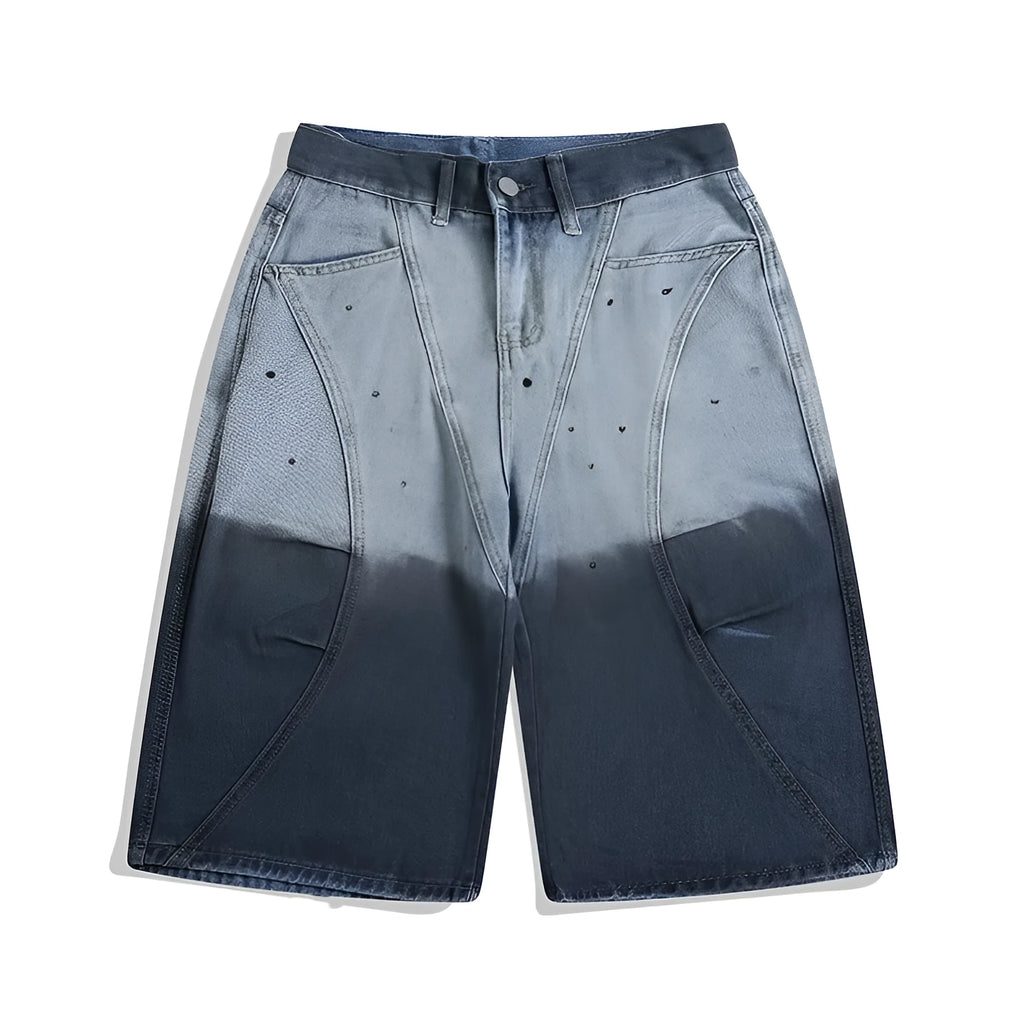 Blue tie-dye gradient cropped jeans with a loose fit and mid waist