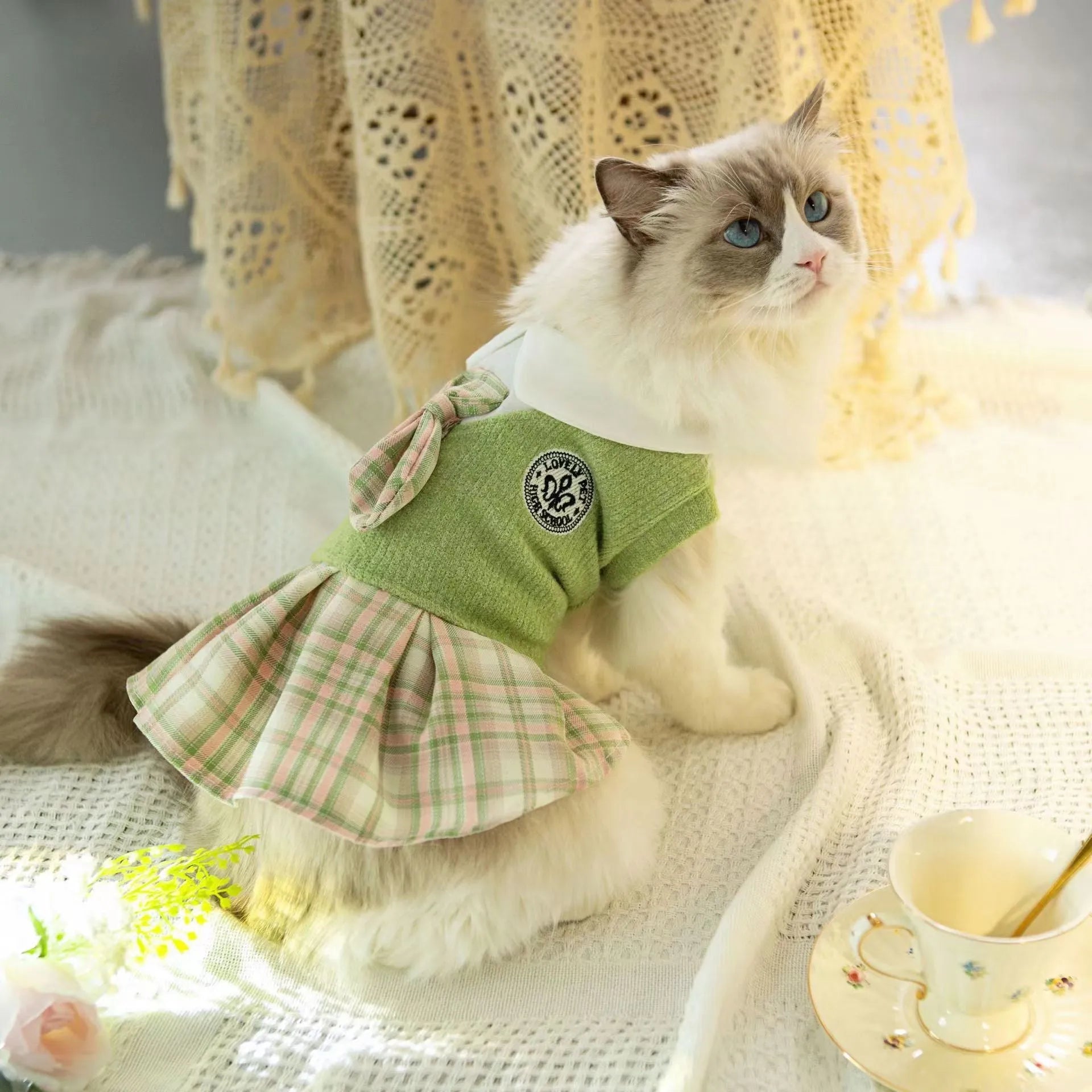 Tartan pattern pet skirt for small dogs and cats in princess style design