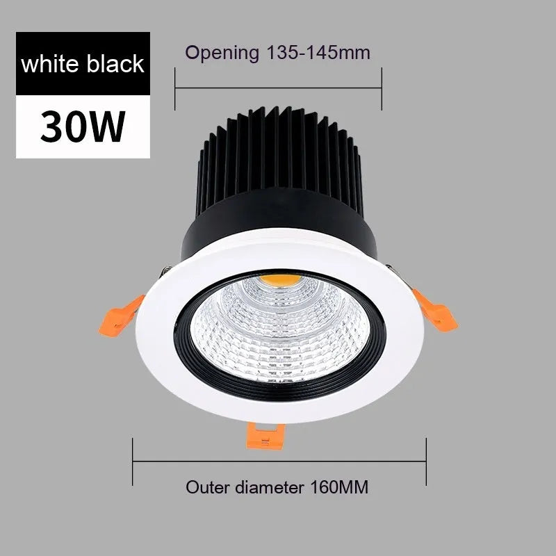 White aluminium LED recessed ceiling spotlight with three colour light settings