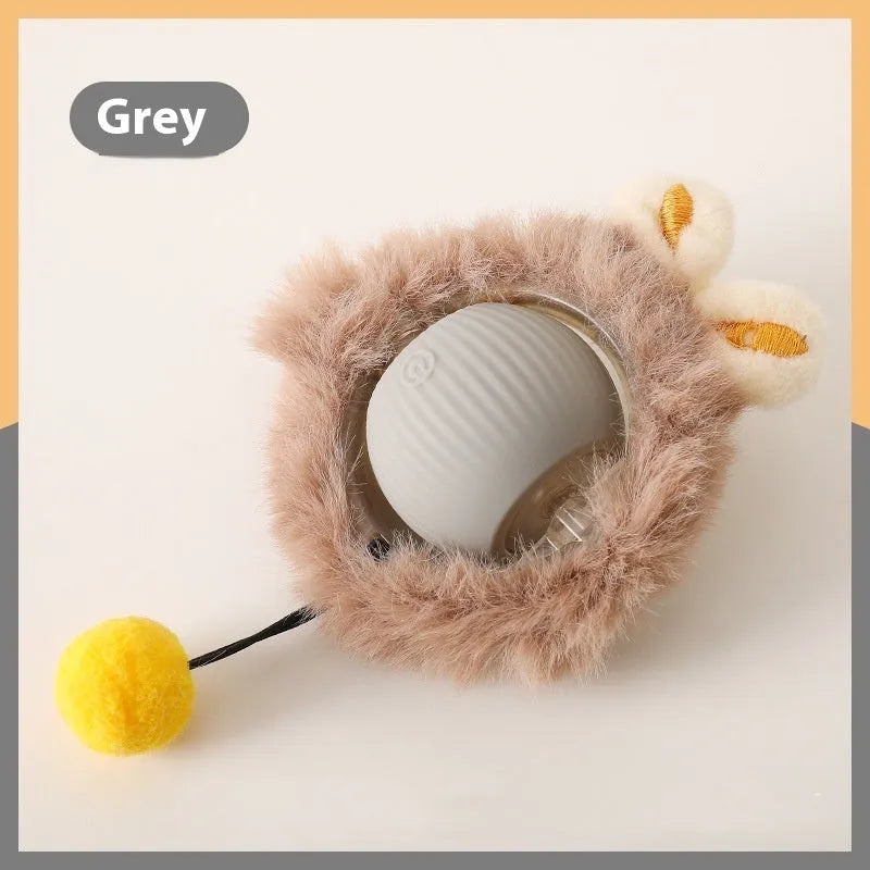 Silicone rolling ball cat toy in red, green, or grey colours, some variants with an attached rope.