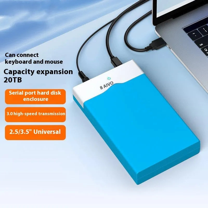 3.5 inch USB 3.0 SATA hard disk enclosure in two-tone colour with power supply and cable
