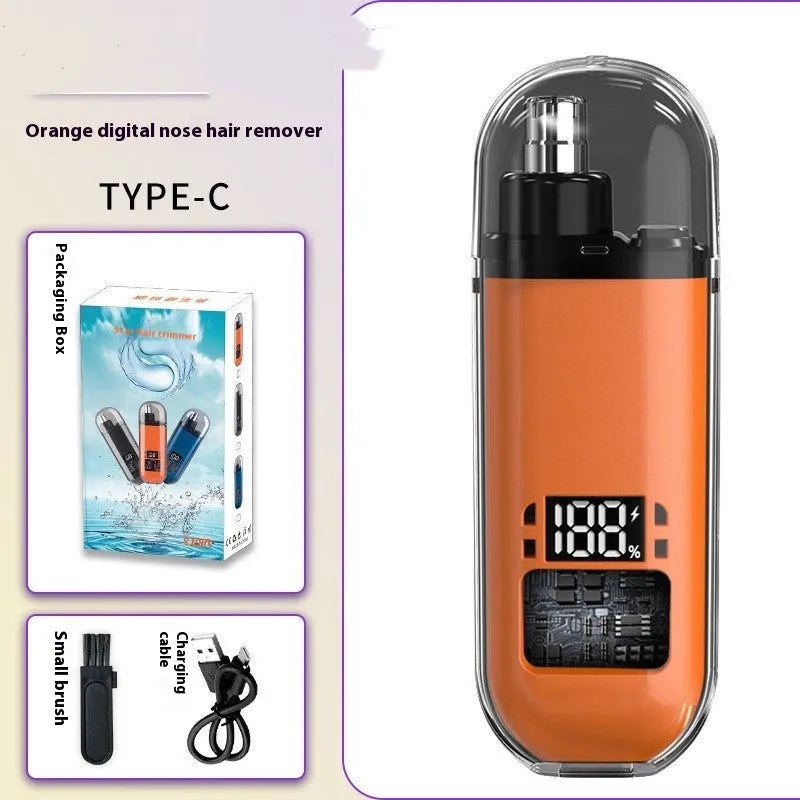 Rechargeable nose hair trimmer with digital display and removable stainless steel cutter head