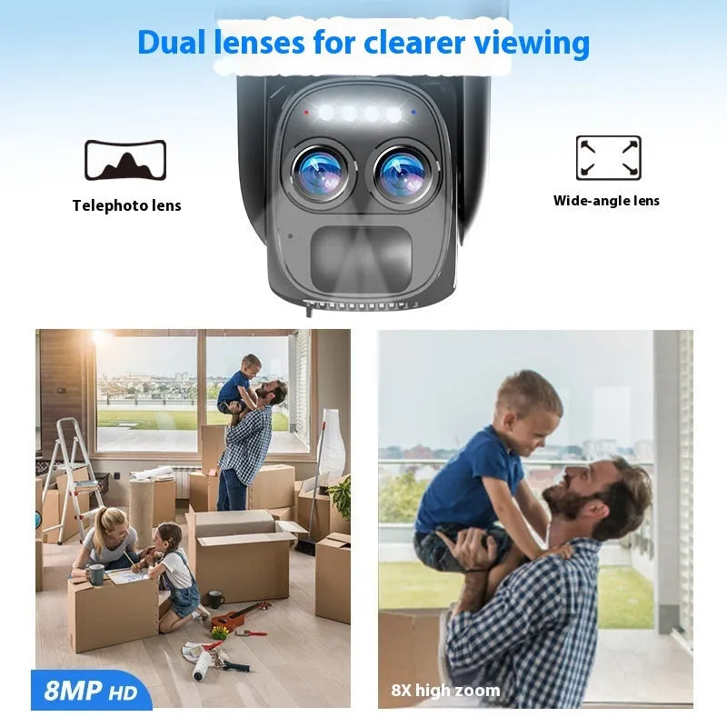 Solar powered 8x zoom surveillance camera with night vision and 4G wifi capabilities for household security