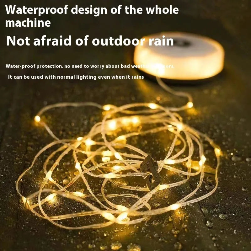 Rechargeable outdoor LED string light with 30 beads along 8 metres cable