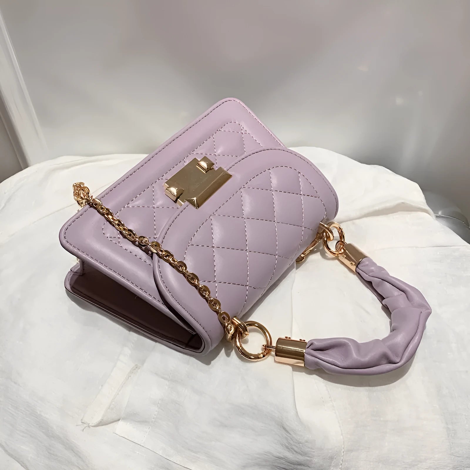 Women's rhombus pattern small square shoulder bag in PU leather with adjustable strap