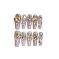Rhinestone-decorated false nail patches set with phototherapy sealing in S number sizing
