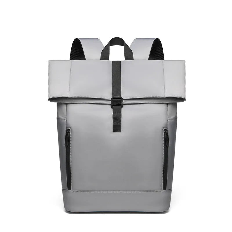 Men's gray nylon business leisure schoolbag waterproof breathable expandable backpack side view