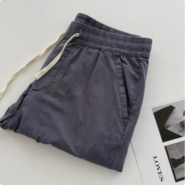 Men's loose straight leg casual pants in thin summer fabric with drawstring waistband