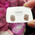 Square geometric women's earrings with diamond treatment in silver and gold alloy options