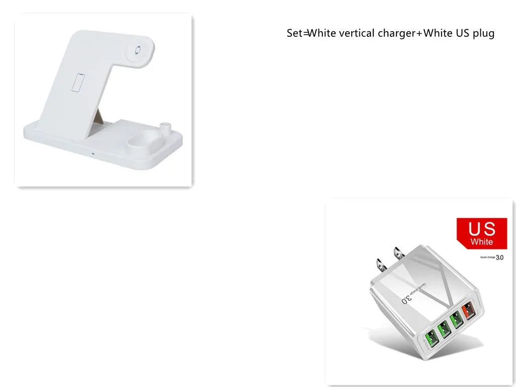 4-in-1 wireless charging station with adjustable phone stand charging multiple devices