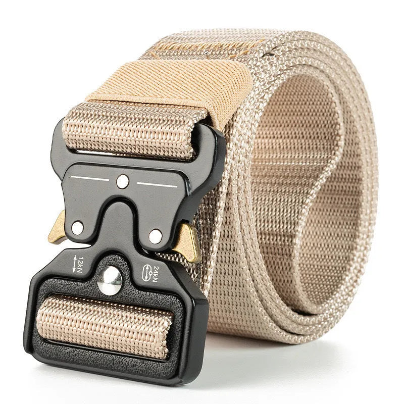 Men's thick canvas tactical belt with alloy quick-release buckle in assorted colours