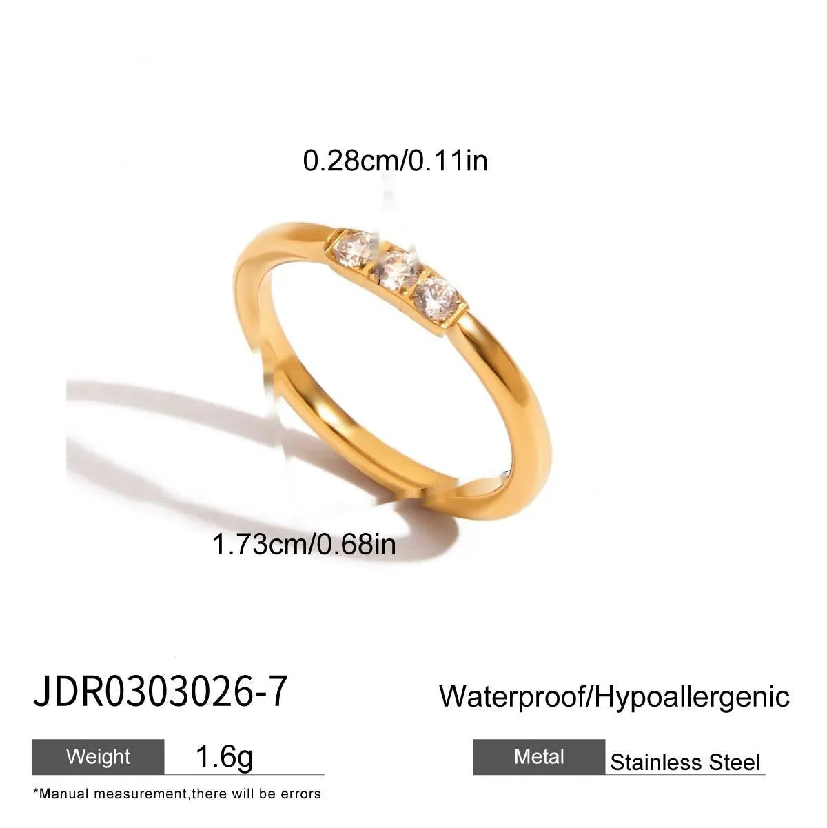 Geometric stainless steel zircon ring in European style on a grey background.