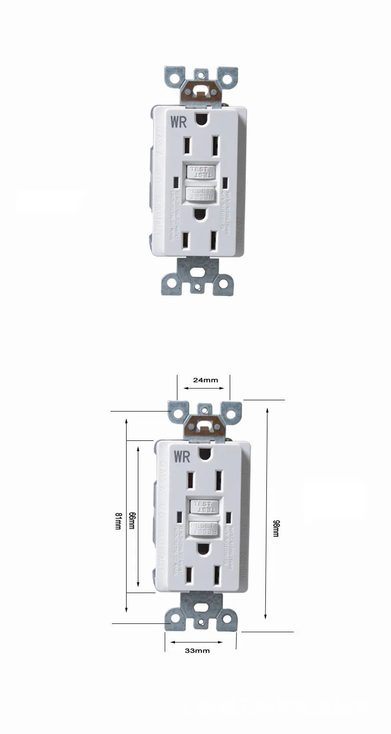 American Standard Fault Grounding Protector Socket 6 Holes 20A Rated Power Plastic Construction LTG20WR Model for Electrical Safety Protection Power Strip Style Outlet