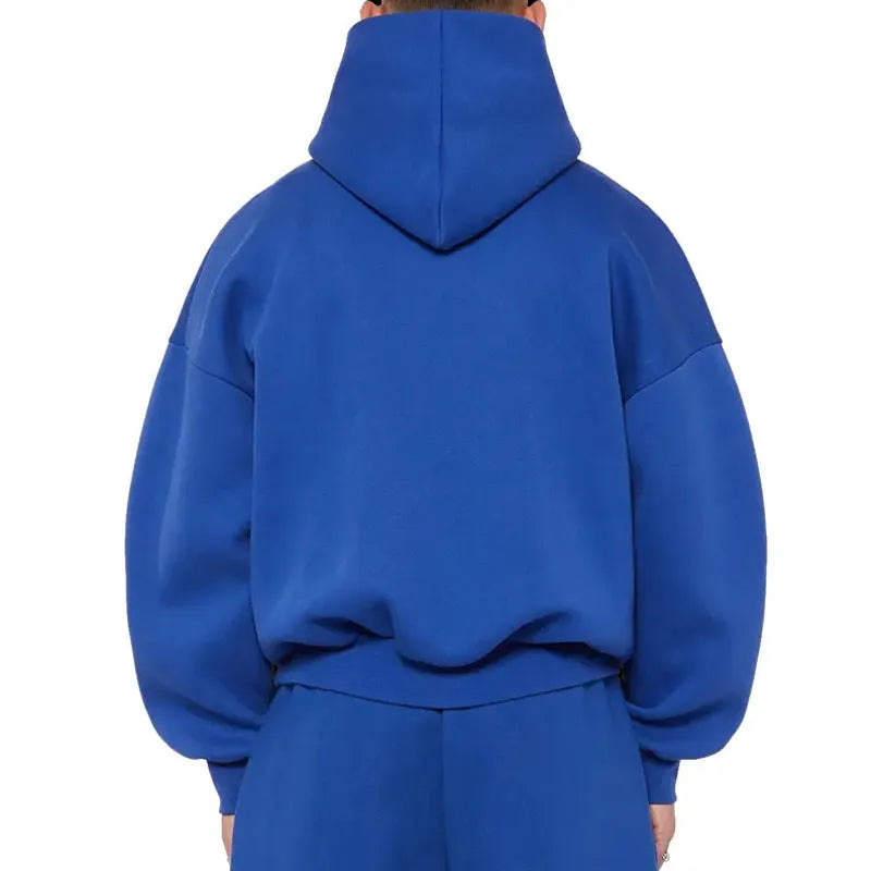 Men's solid colour fleece-lined cotton pullover hoodie with wool lining