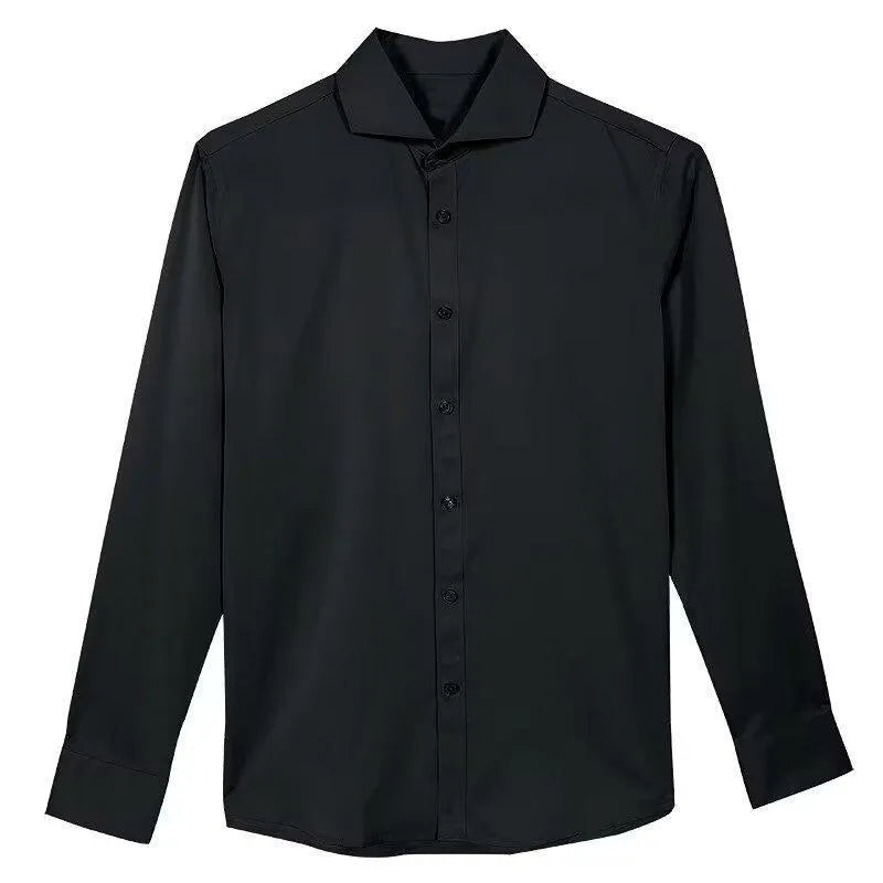 Men's Korean style long sleeve shirt in black with Japanese retro design and loose fit