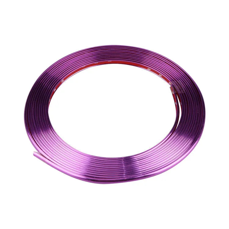Electroplated purple PVC wheel hub trim roll measuring 8 metres for vehicle decoration
