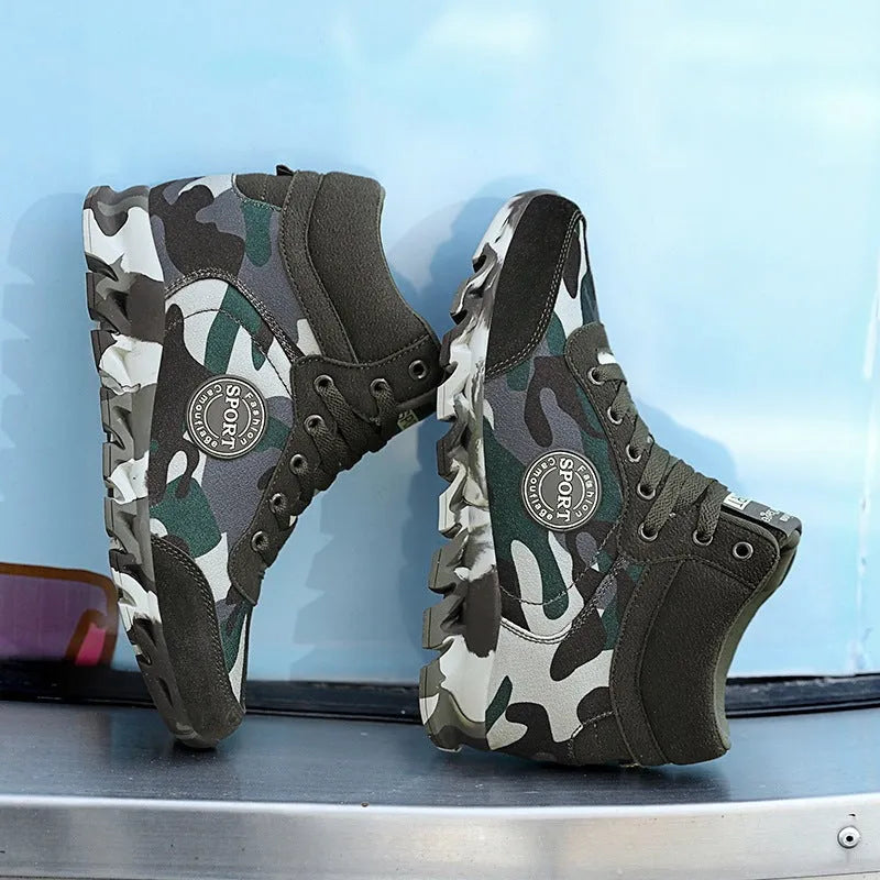 Women's green camouflage canvas sneakers with increased platform design and rubber sole