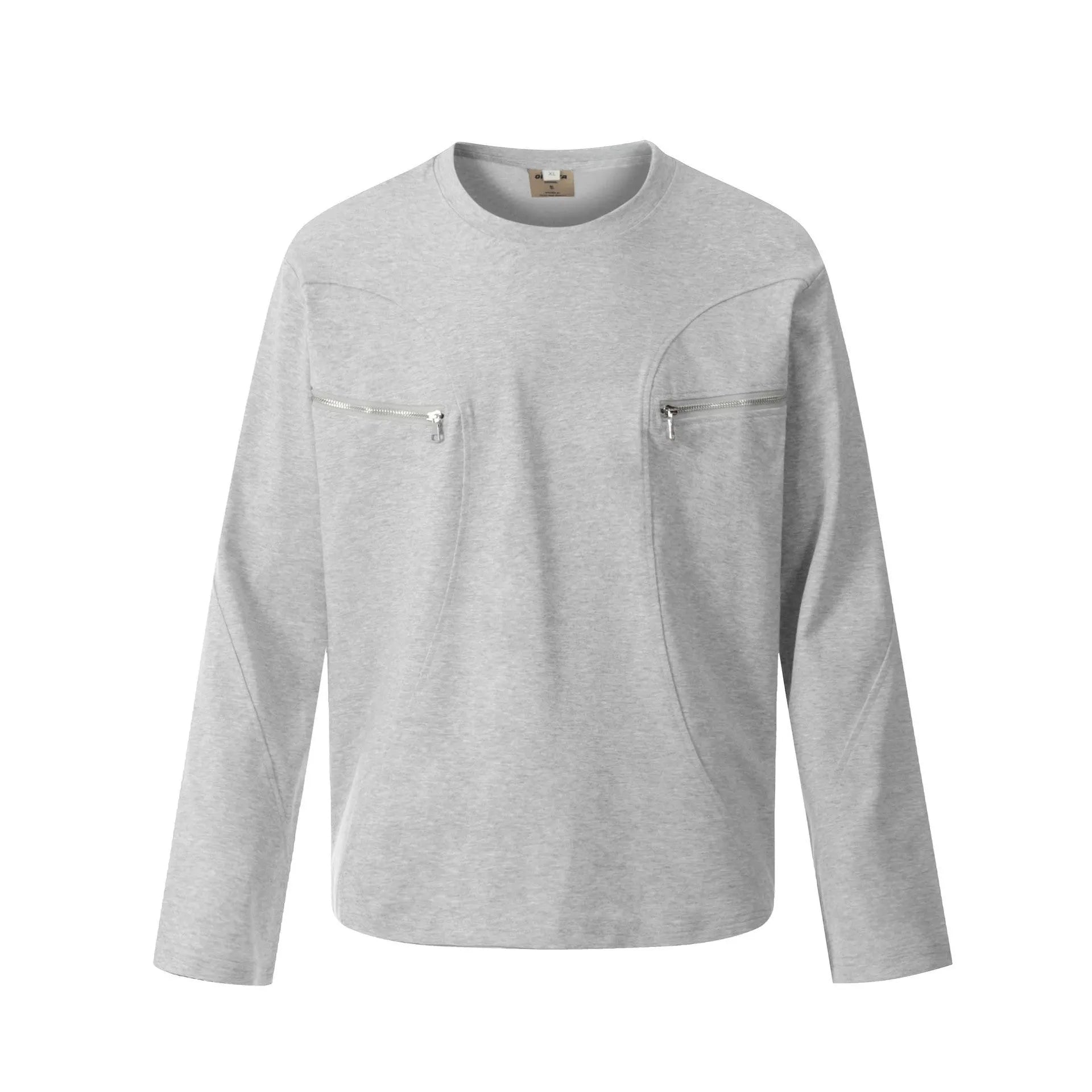 Men's loose fit cotton long sleeve pullover in black or flower grey retro style