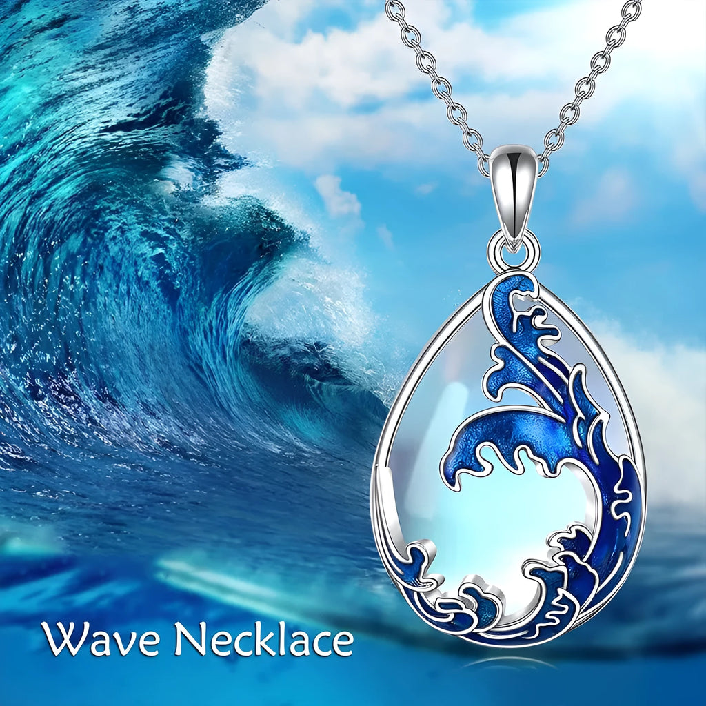 Moonstone blue alloy heart pendant necklace for women on a silver-toned chain.