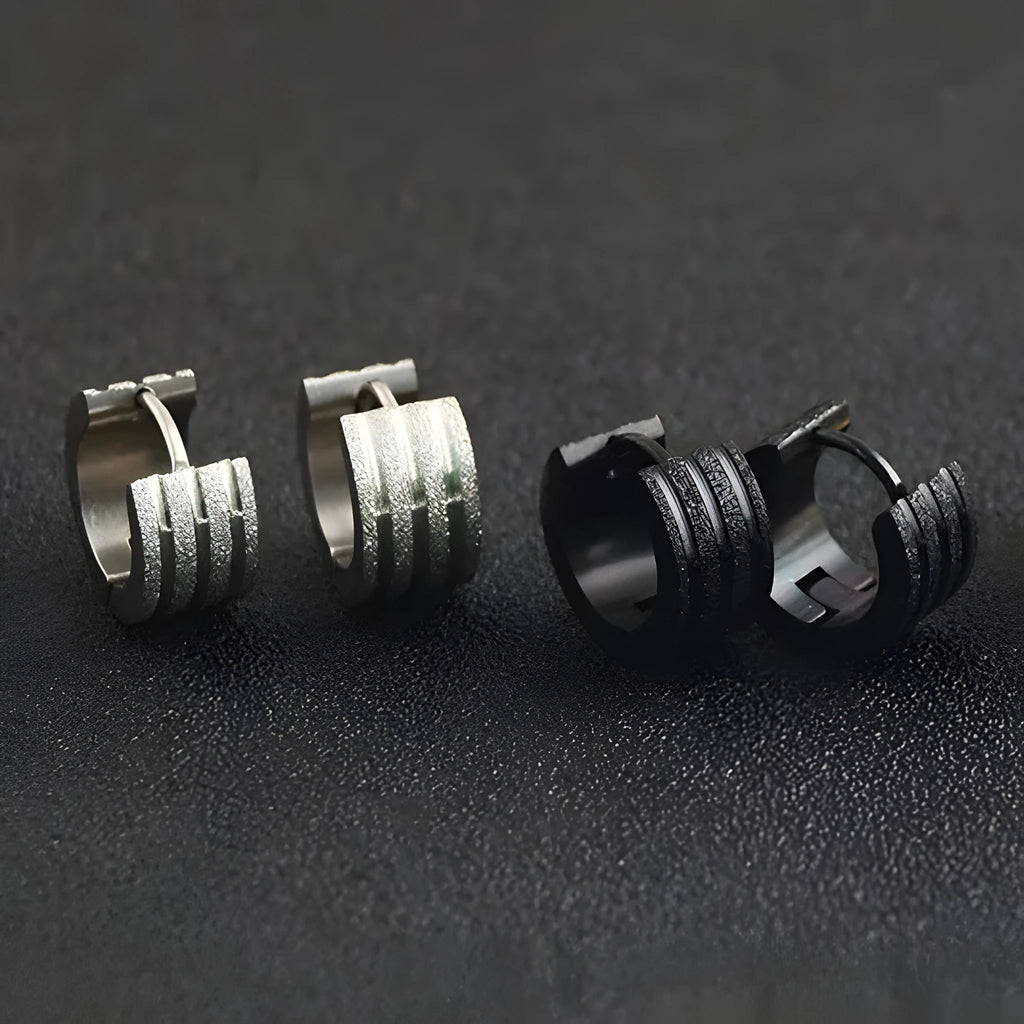 Geometric three-line frosted earrings in titanium steel with Korean style design