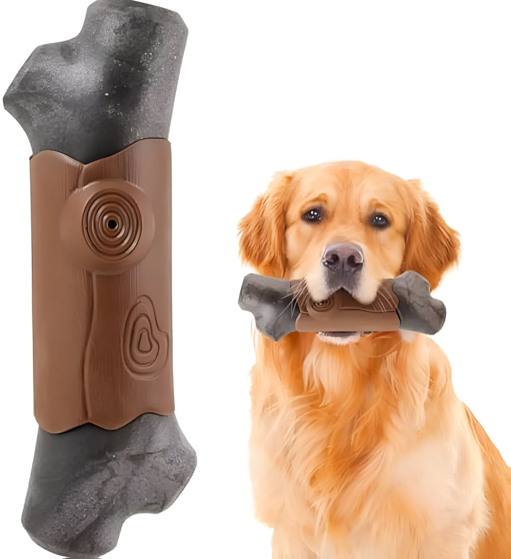 Large brown branch-shaped indestructible nylon dog chew toy for aggressive large breed dogs.