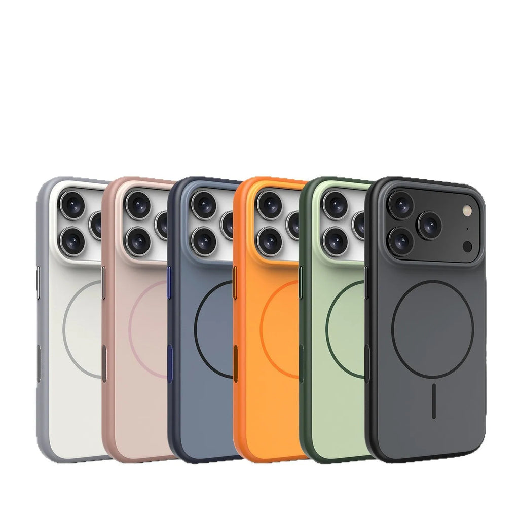 Magnetic frosted phone case for iPhone 16 and 17 in blue, showing contrast colour style.