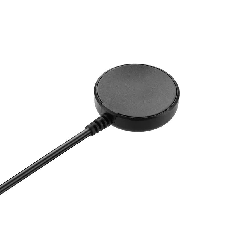 Black USB fast charging dock for smartwatches showing compact 34mm size