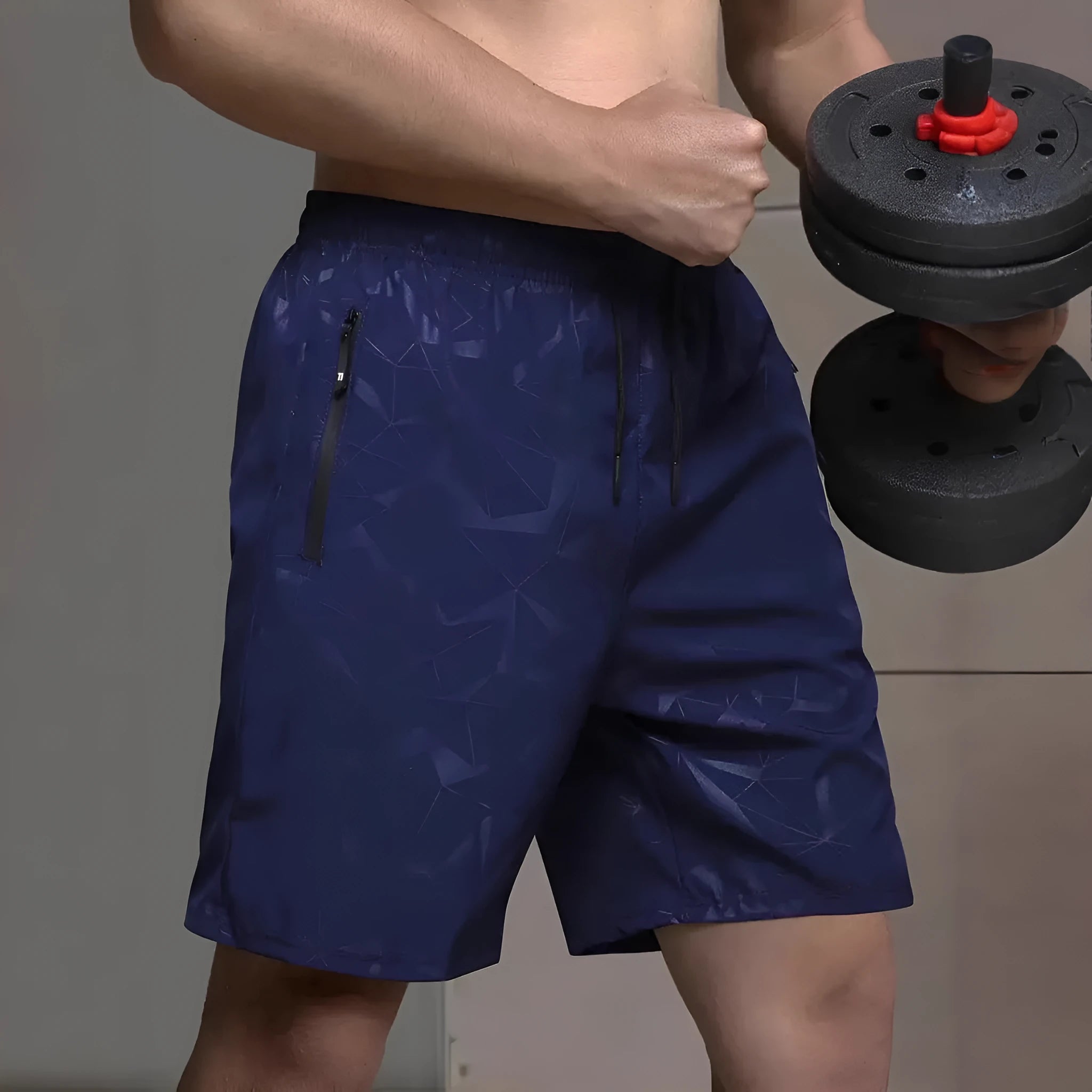 Men's loose-fitting polyester sports shorts in black, grey or blue colours