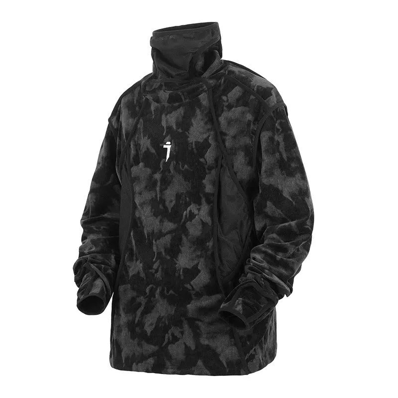 Men's black tie dye printed turtleneck sweater with drop shoulder design