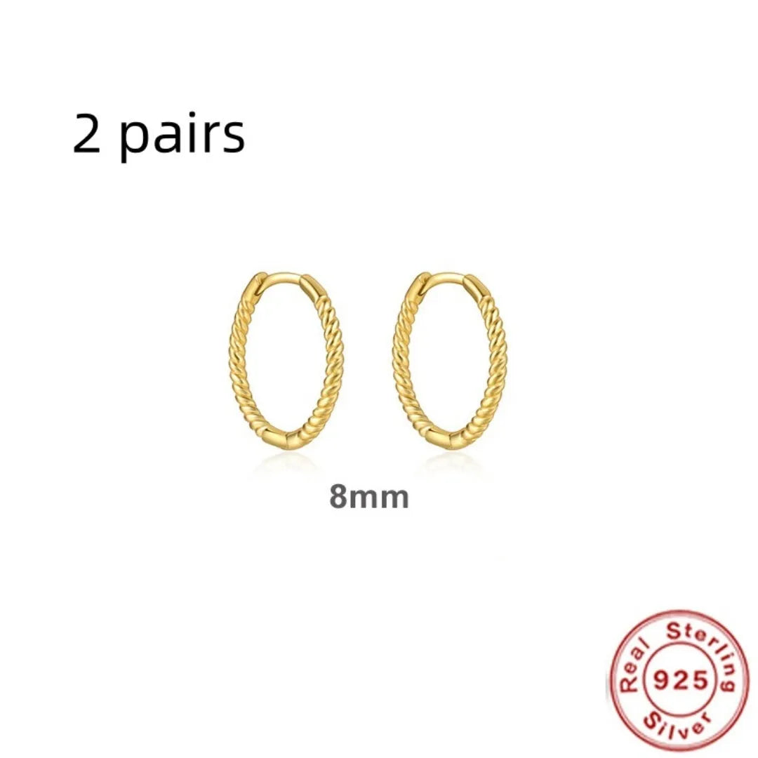 Twist S925 Sterling Silver twisted string round ring earrings in gold or platinum colour.