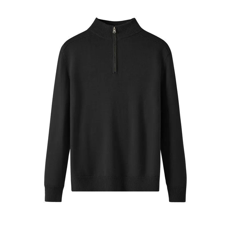 Men's slim-fit casual sweater in thickened wool, shown in a stone sand colour.