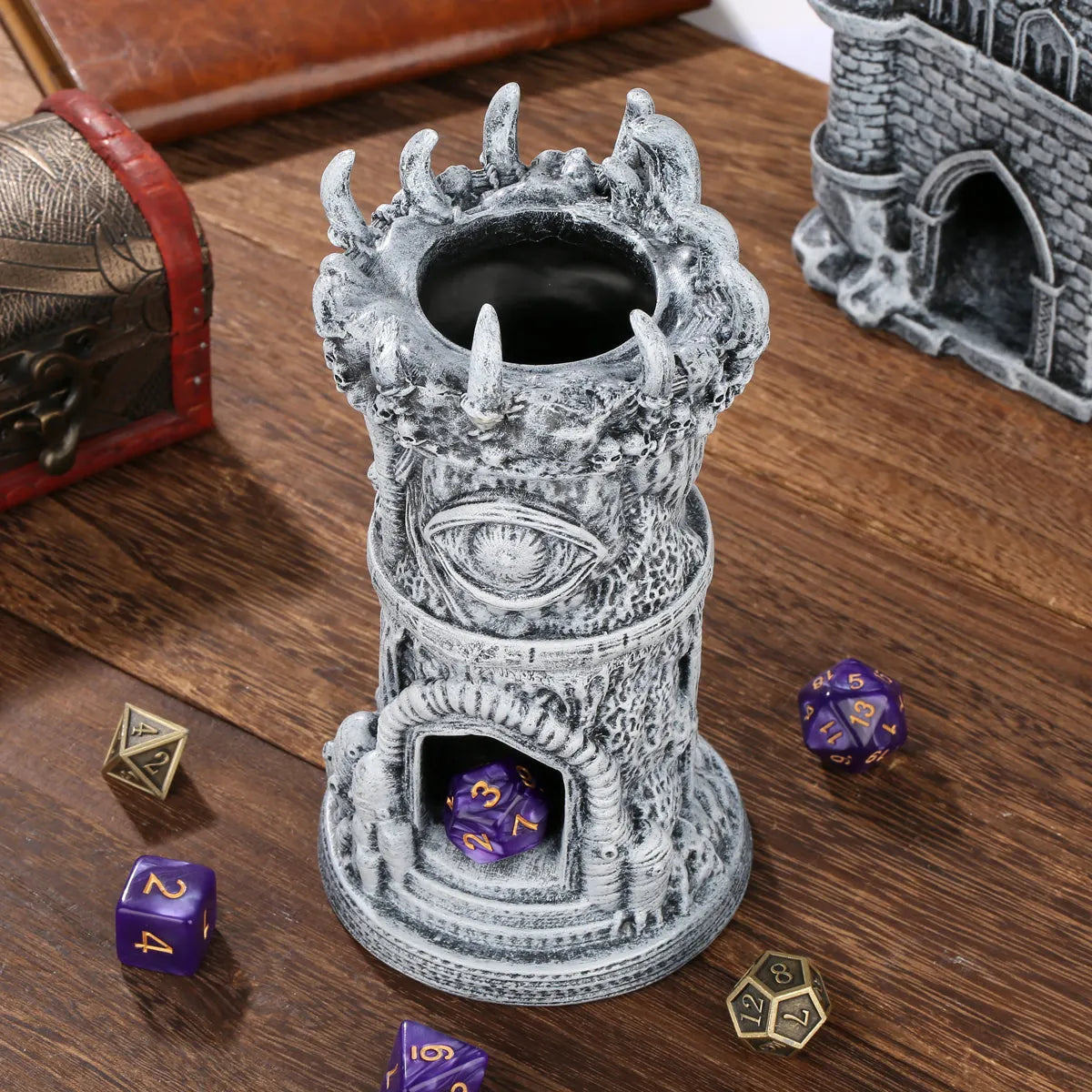 Fantasy-Themed Cyclops Beholder Dice Tower Grey Resin Craftsmanship 17cm Board Game Accessory for Role-Playing Multiplayer Gatherings Family Parties Gift