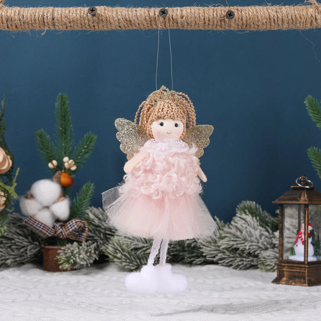 Christmas angel girl fabric pendant for high ponytail hairstyles in white, pink, and khaki colours